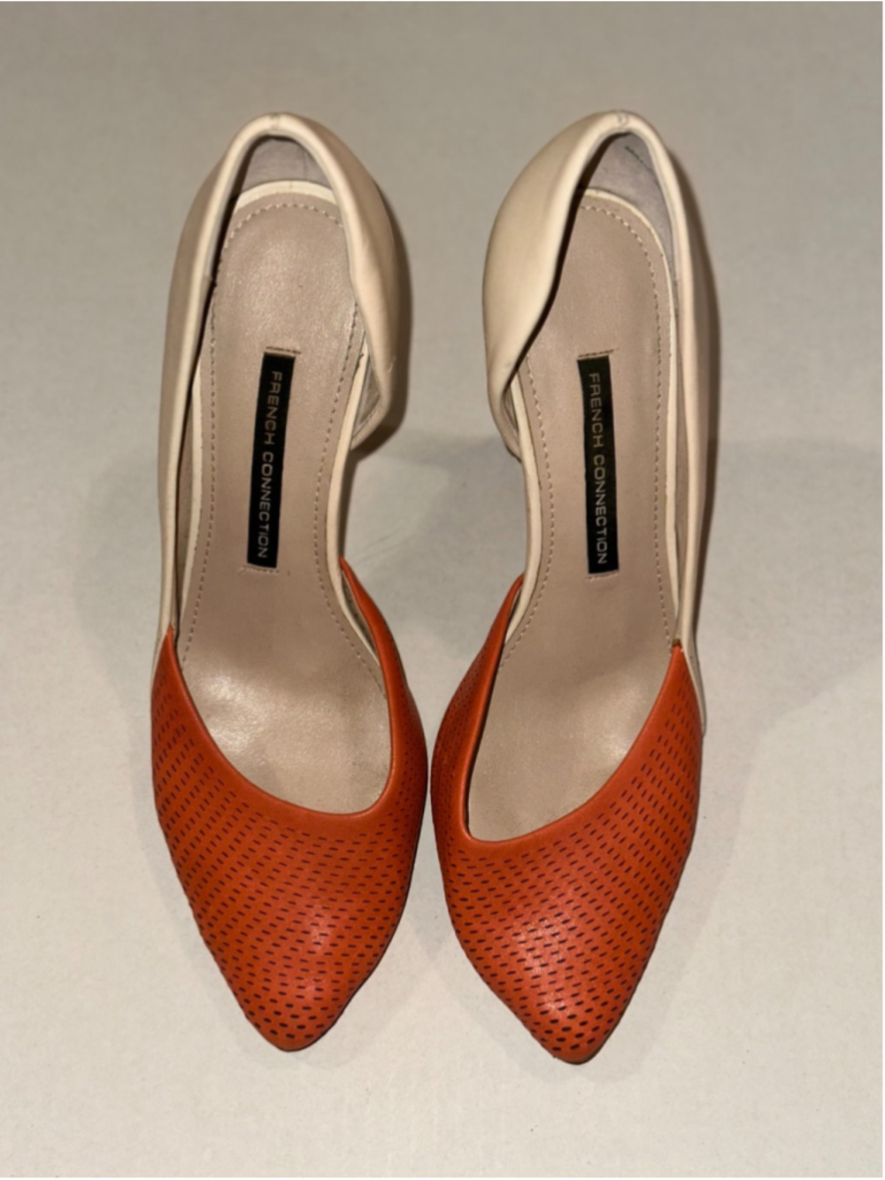 French Connection Mabel D'Orsay Heels EU 38 Orange Tan Two Tone Pointed Pumps